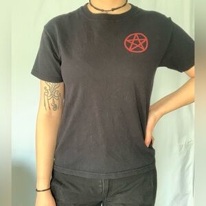 Black shirt with red pentacle design